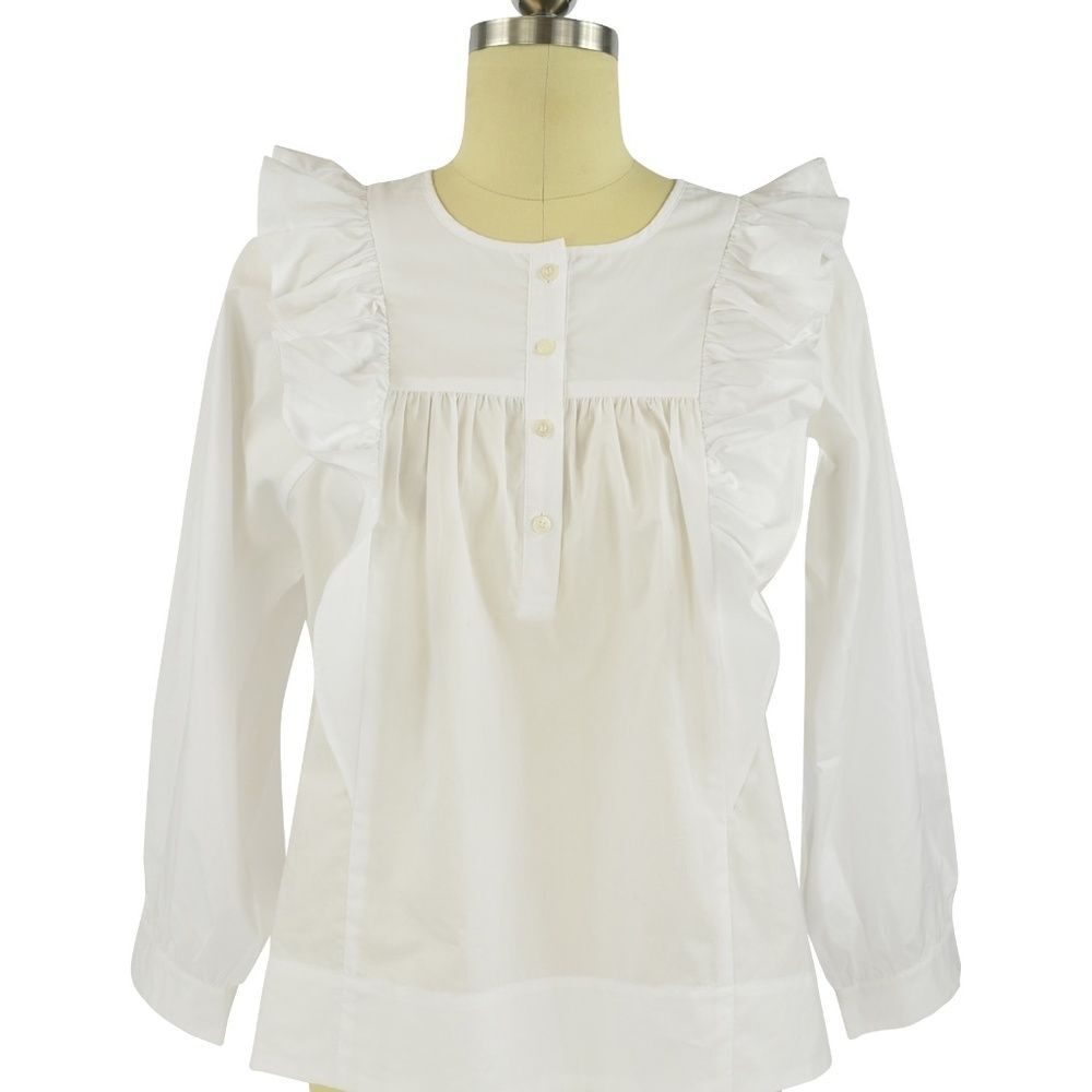 J.Crew Ruffle Front White Shirt Top 8P